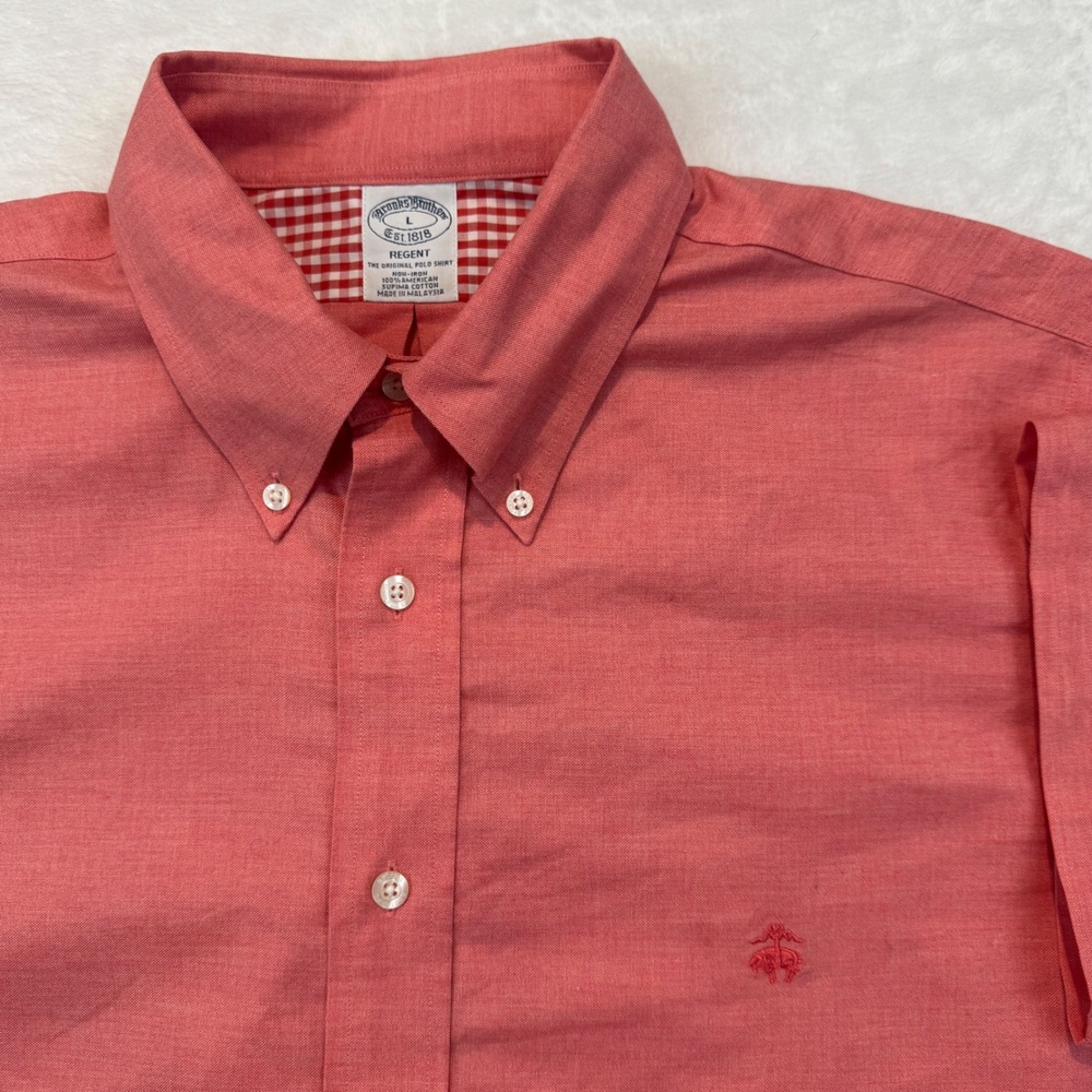 Brooks Brothers Regent Shirt Mens Large Coral Pink Supima Cotton Non-Iron SS BD